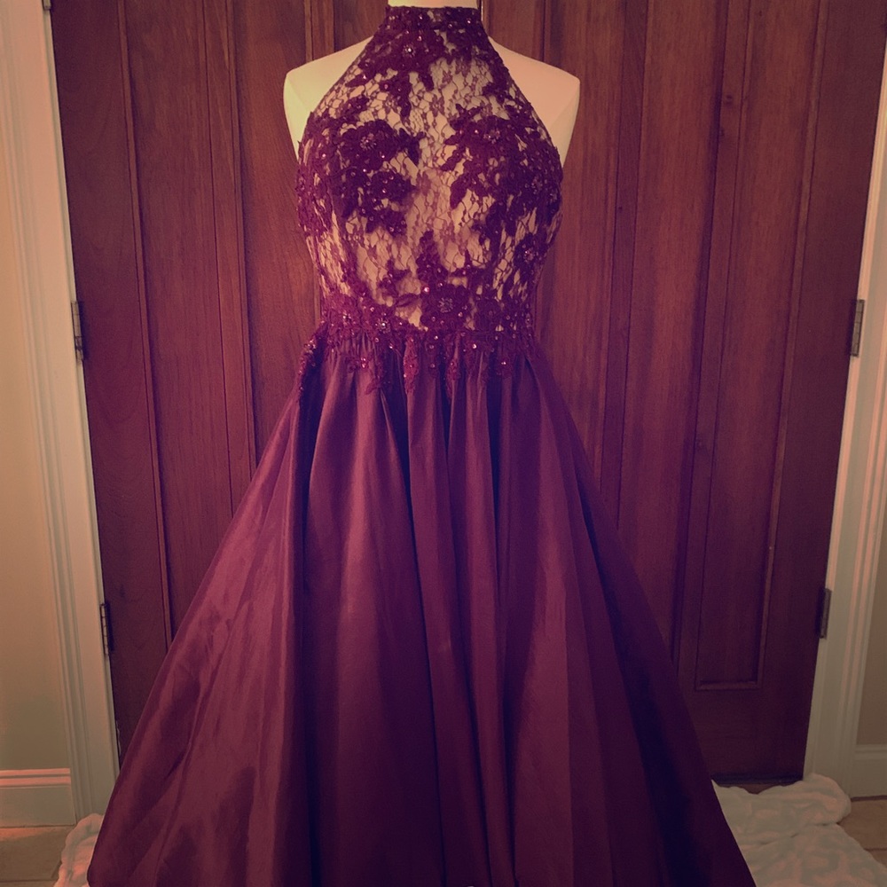 Burgundy Lace Top Gown